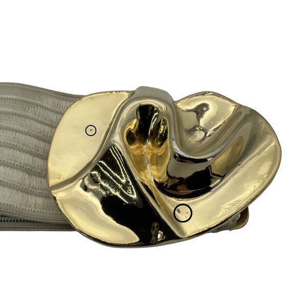 CHARMANT Gold-Tone Abstract Swirl Floral Elastic Stretch Belt, 2.5″ Wide 25.5" L - Picture 10 of 10